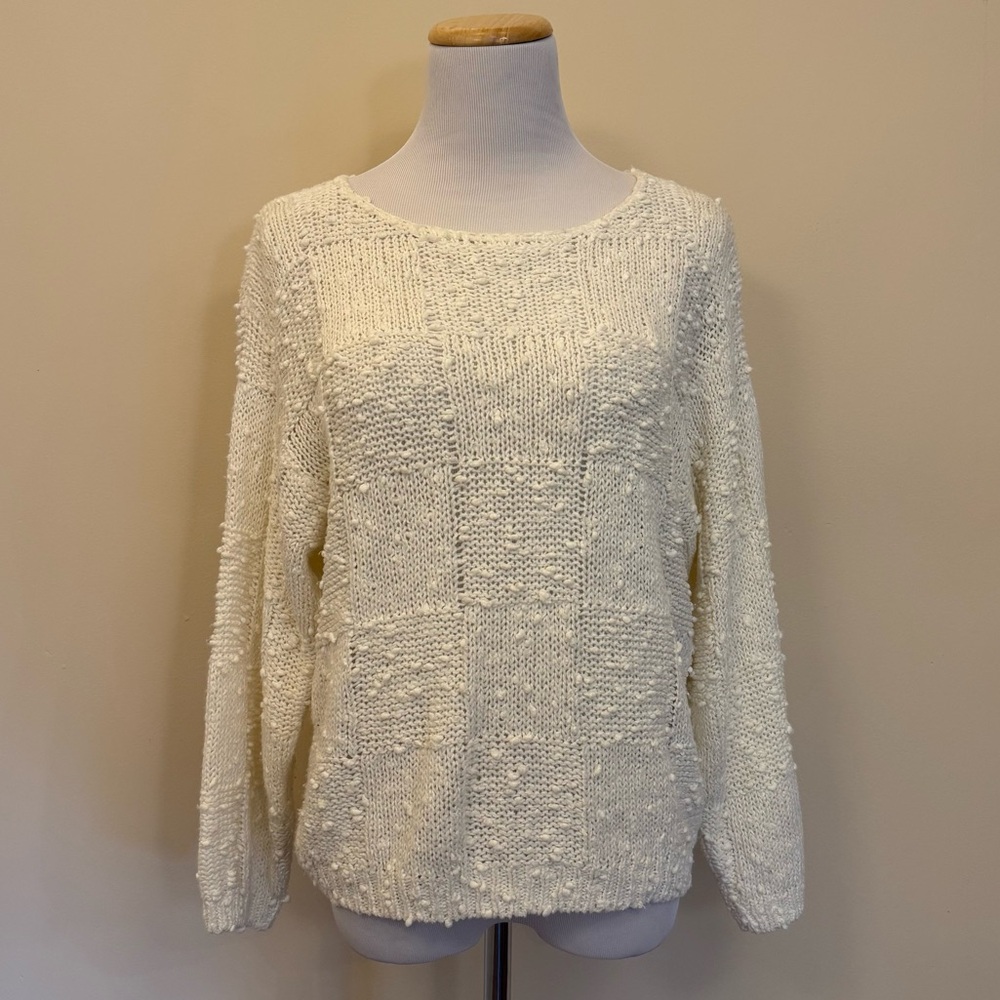 Garland White Textured Knit Sweater Size XL Cottagecore Easter Soft Cozy